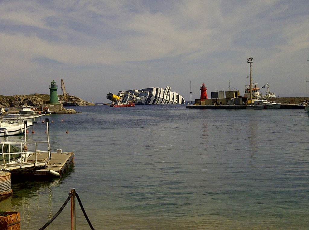 Costa Concordia, wrecked on Isola del Giglio, Italy (source: wiki)