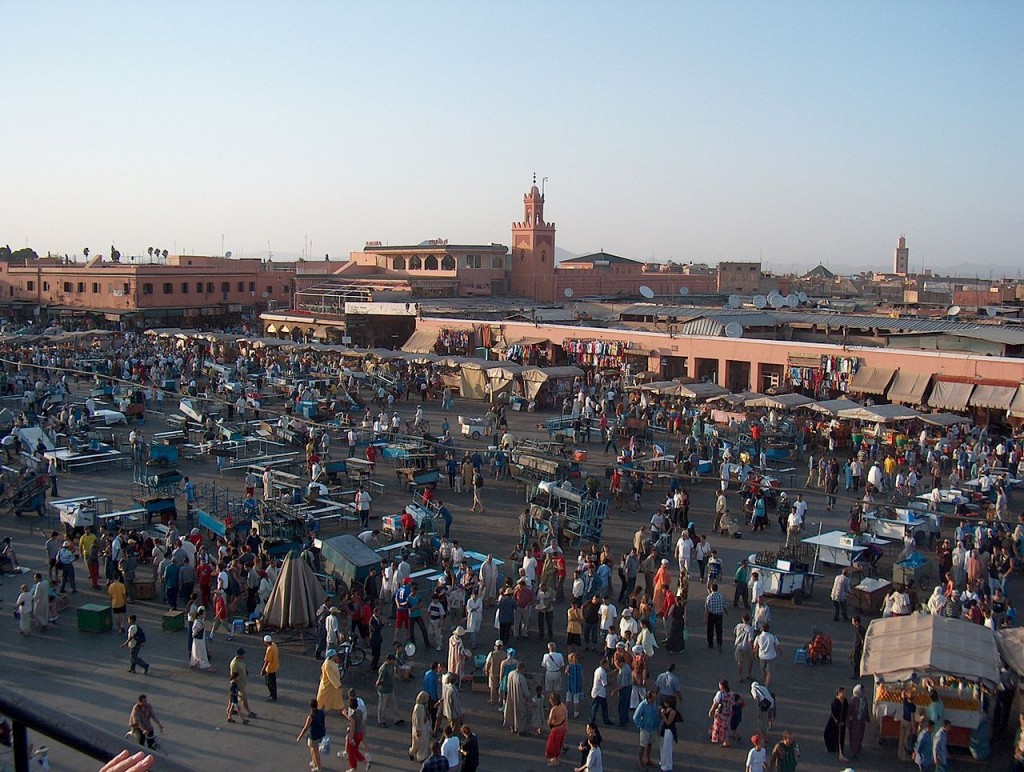 Most Famous City Squares: Djemaa el Fna, Marrakech, Morocco (source: wiki)
